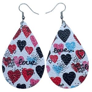Faux Leather Teardrop Earrings Valentine Hearts ❤️ 💓